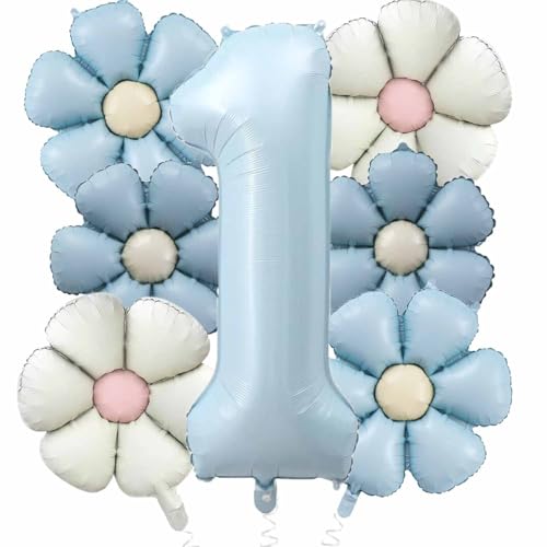 Gänseblümchen Geburtstagsdeko 1 Jahr, 40 Zoll Babyrosa Zahlen 1 Ballon Creme Rosa Gänseblümchen Folienballon Luftballon Deko 1. Geburtstag Mädchen Junge für 1 Geburtstag Deko (Gänseblümchen blau 1) von tarumedo