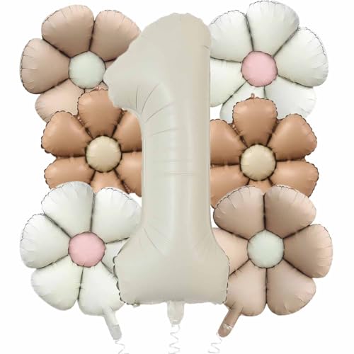 Gänseblümchen Geburtstagsdeko 1 Jahr, 40 Zoll Babyrosa Zahlen 1 Ballon Creme Rosa Gänseblümchen Folienballon Luftballon Deko 1. Geburtstag Mädchen Junge für 1 Geburtstag Deko (Gänseblümchen creme 1) von tarumedo
