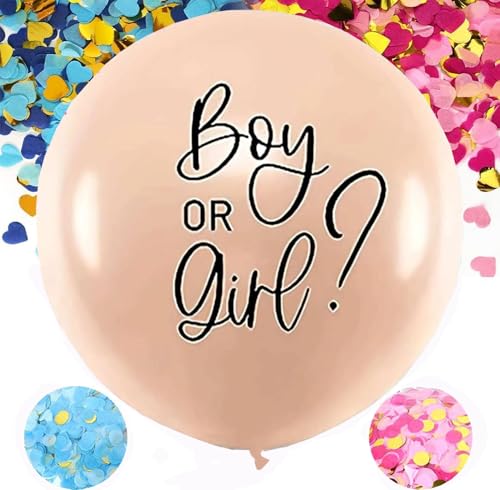 Gender Reveal Ballon XXL, 36 Zoll Geschlecht Verkünden Balloon Boy or Girl Luftballon mit Rosa Blau Konfetti Geschlechter Offenbaren Groß Latexballon Dekoration Baby Shower Party (beige) von tarumedo