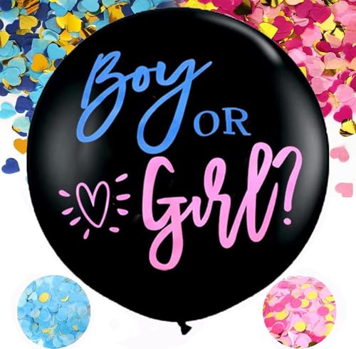Gender Reveal Ballon XXL, 36 Zoll Geschlecht Verkünden Balloon Boy or Girl Luftballon mit Rosa Blau Konfetti Geschlechter Offenbaren Groß Latexballon Dekoration Baby Shower Party (schwarz) von tarumedo