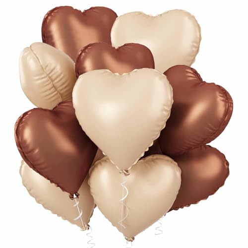 Herz Folienballon 20 Stück, Weiß Creme Herz Folien Luftballons Heliumfolie Herzförmige Ballons für Geburtstag Babyparty Hochzeit Verlobung Valentinstag Dekorationen (aprikose braun) von tarumedo