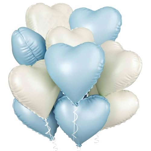 Herz Folienballon 20 Stück, Weiß Creme Herz Folien Luftballons Heliumfolie Herzförmige Ballons für Geburtstag Babyparty Hochzeit Verlobung Valentinstag Dekorationen (creme blau) von tarumedo
