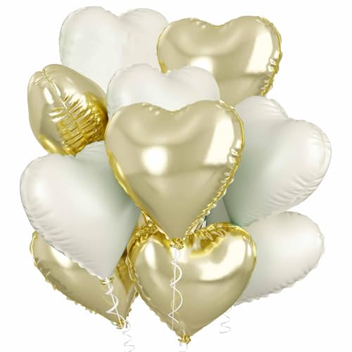Herz Folienballon 20 Stück, Weiß Creme Herz Folien Luftballons Heliumfolie Herzförmige Ballons für Geburtstag Babyparty Hochzeit Verlobung Valentinstag Dekorationen (creme hellgold) von tarumedo