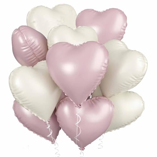 Herz Folienballon 20 Stück, Weiß Creme Herz Folien Luftballons Heliumfolie Herzförmige Ballons für Geburtstag Babyparty Hochzeit Verlobung Valentinstag Dekorationen (creme rose) von tarumedo