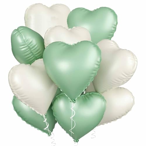 Herz Folienballon 20 Stück, Weiß Creme Herz Folien Luftballons Heliumfolie Herzförmige Ballons für Geburtstag Babyparty Hochzeit Verlobung Valentinstag Dekorationen (creme salbeigrün) von tarumedo