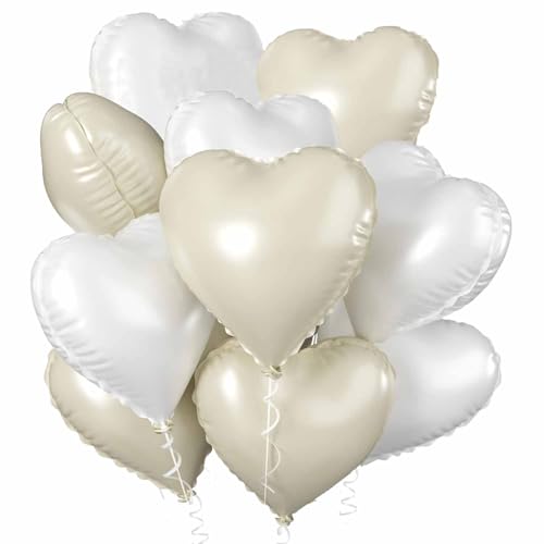 Herz Folienballon 20 Stück, Weiß Creme Herz Folien Luftballons Heliumfolie Herzförmige Ballons für Geburtstag Babyparty Hochzeit Verlobung Valentinstag Dekorationen (creme weiß) von tarumedo