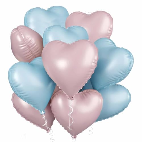 Herz Folienballon 20 Stück, Weiß Creme Herz Folien Luftballons Heliumfolie Herzförmige Ballons für Geburtstag Babyparty Hochzeit Verlobung Valentinstag Dekorationen (rosa blau) von tarumedo