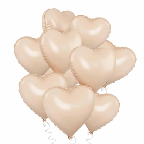 Herz Folienballon Weiß Creme, 10 Stück 18 Zoll Beige Herz Folien Luftballons Heliumfolie Herzförmige Ballons für Geburtstag Babyparty Hochzeit Verlobung Valentinstag Dekorationen (aprikose) von tarumedo