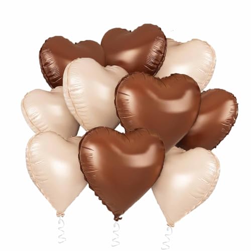 Herz Folienballon Weiß Creme, 10 Stück 18 Zoll Beige Herz Folien Luftballons Heliumfolie Herzförmige Ballons für Geburtstag Babyparty Hochzeit Verlobung Valentinstag Dekorationen (braun aprikose) von tarumedo