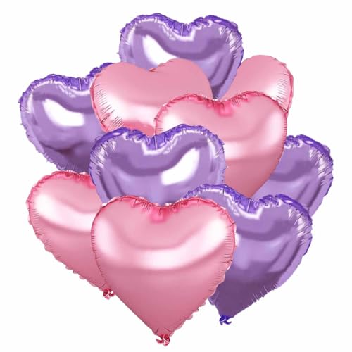 Herz Folienballons, 10 Stück Herz Helium Luftballons Heliumballon Herzen Rosa Lila Herzluftballons Herzform Folienluftballon Herzballons für Geburtstag Hochzeit Brautdusche Valentinstag von tarumedo