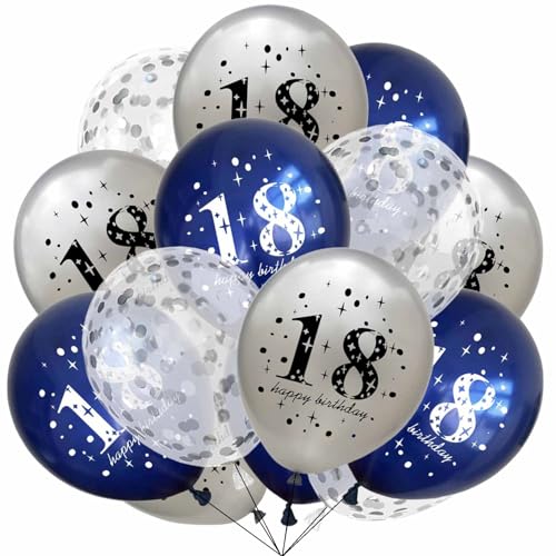 Luftballon 18 Geburtstag, 15 Stück 18 Geburtstag Deko Junge Mädchen Schwarz Gold Deko Happy Birthday Ballons Konfetti Luftballons Birthday Party Deko (Dunkelblau Silber 18) von tarumedo