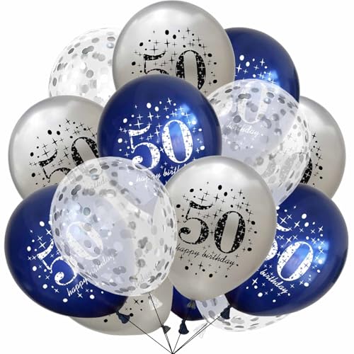 Luftballon 18 Geburtstag, 15 Stück 18 Geburtstag Deko Junge Mädchen Schwarz Gold Deko Happy Birthday Ballons Konfetti Luftballons Birthday Party Deko (Dunkelblau Silber 50) von tarumedo
