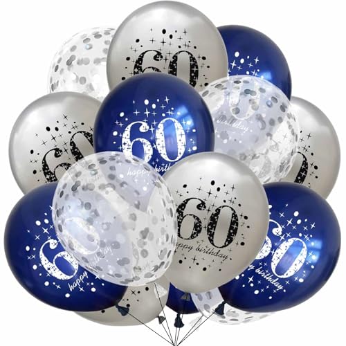Luftballon 18 Geburtstag, 15 Stück 18 Geburtstag Deko Junge Mädchen Schwarz Gold Deko Happy Birthday Ballons Konfetti Luftballons Birthday Party Deko (Dunkelblau Silber 60) von tarumedo