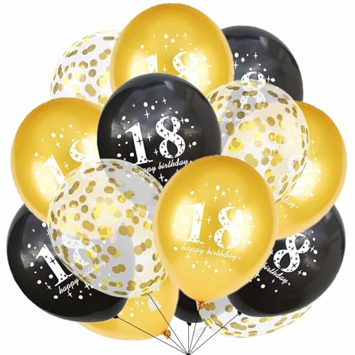 Luftballon 18 Geburtstag, 15 Stück 18 Geburtstag Deko Junge Mädchen Schwarz Gold Deko Happy Birthday Ballons Konfetti Luftballons Birthday Party Deko (Schwarz Gold 18) von tarumedo