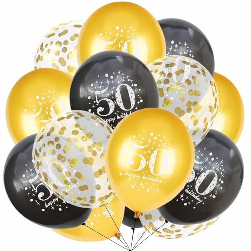 Luftballon 18 Geburtstag, 15 Stück 18 Geburtstag Deko Junge Mädchen Schwarz Gold Deko Happy Birthday Ballons Konfetti Luftballons Birthday Party Deko (Schwarz Gold 50) von tarumedo