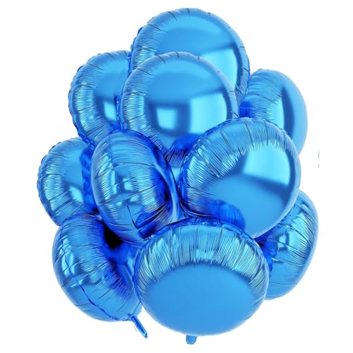 Runde Folienballons Blau, 10 Stück 18 Zoll Blaue Rounder Folien Luftballons Rundluftballons Heliumballon Round Ballons für Geburtstag Babyparty Hochzeit Verlobung Dekorationen (Blau) von tarumedo