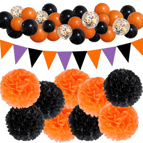 Schwarz Orange Partydeko, Tissue Papier Pompons Luftballon Wimpel Banner Party Zubehör für Halloween Dekoration Haunted House Dekor Spinne Fledermaus Geist Hintergrund Schwarz Orange Partydeko, Tissue Papier Pompons Luftballon Wimpel Banner Party Zubehör für Halloween Dekoration Haunted House Dekor Spinne Fledermaus Geist Hintergrund von tarumedo