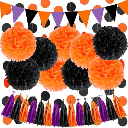 Schwarz Orange Partydeko, Tissue Papier Pompons Papierquaste Wimpel Banner Party Zubehör für Halloween Dekoration Haunted House Dekor Spinne Fledermaus Geist Hintergrund Schwarz Orange Partydeko, Tissue Papier Pompons Papierquaste Wimpel Banner Party Zubehör für Halloween Dekoration Haunted House Dekor Spinne Fledermaus Geist Hintergrund von tarumedo