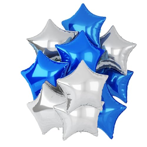 Stern Folienballons Creme, 10 Stück 18 Zoll Beige Stern Folien Luftballons Sternluftballons Heliumballon Star Ballons für Geburtstag Babyparty Hochzeit Verlobung Dekorationen (silber blau) von tarumedo