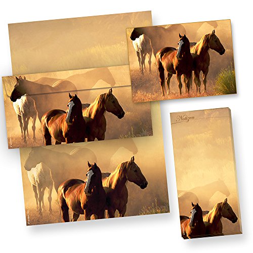 TATMOTIVE Briefpapier-Set (25 Sets) beidseitig DIN A4, 25 Briefbogen + 25 Umschläge, inkl. Postkarten + Notizblock, Brown, Westernromantik mit Dekor von tatmotive