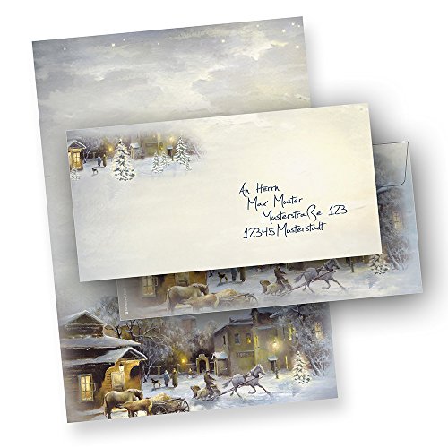 Briefpapier Weihnachten Winter Aquarell 25 Sets A4 Weihnachtsbriefpapier mit Umschläge ohne Fenster von tatmotive