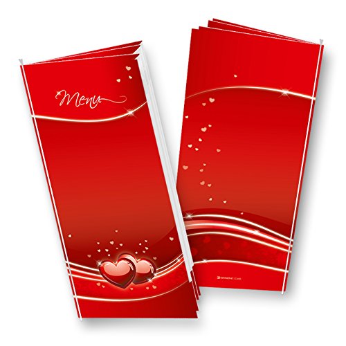 Menükarten Hochzeit Liebe (8 Stück) - hinreissendes Set mit Klappkarten, Einlegeblätter zum Selbstbedrucken + weiße Bänder von tatmotive