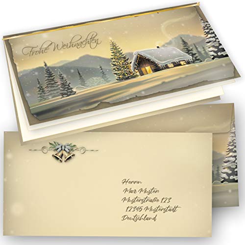 Glöcknerhütte Weihnachtskarten Set (25 Sets) Klappkarten DiN lang, mit Umschlag und Einlegeblätter bedruckbar von tatmotive
