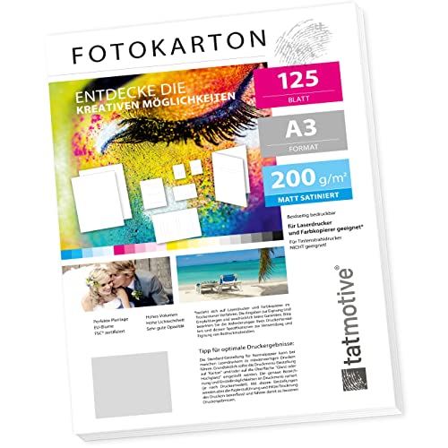 TATMOTIVE Fotokarton Fotopapier DIN A3 200g MATT weiß/Laserdrucker/Beidseitig bedruckbar / 125 Blatt TATMOTIVE Fotokarton Fotopapier DIN A3 200g MATT weiß/Laserdrucker/Beidseitig bedruckbar / 125 Blatt von tatmotive