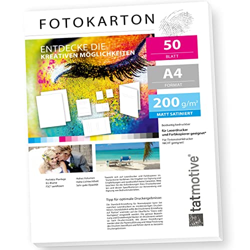 PREMIUM 200g Druckerpapier Matt Weiß A4 Fotokarton, Fotopapier für Laserdrucker, Beidseitig bedruckbar, 50 Blatt PREMIUM 200g Druckerpapier Matt Weiß A4 Fotokarton, Fotopapier für Laserdrucker, Beidseitig bedruckbar, 50 Blatt von tatmotive
