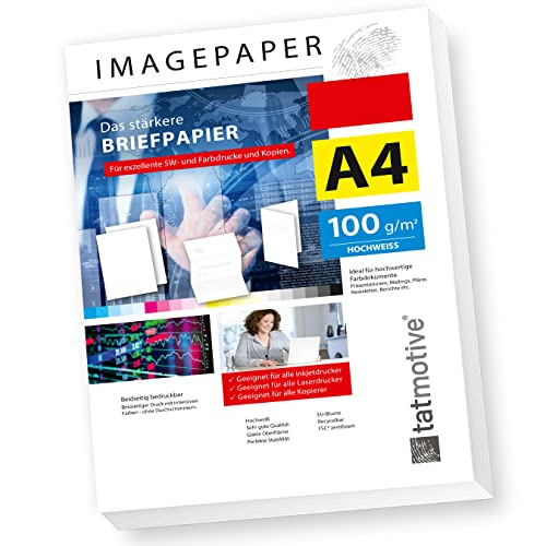 TATMOTIVE Imagepaper 100g/qm DIN A4, das stärkere Briefpapier, brillante Drucke für alle Drucker, 1000 Blatt Kopierpapier Druckerpapier weiß von tatmotive