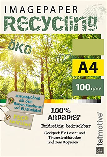 TATMOTIVE Imagepaper Recyclingpapier Öko 100g/qm DIN A4, FSC zertifiziert, geeignet für alle Drucker, 2000 Blatt Kopierpapier Druckerpapier nachhaltig von tatmotive