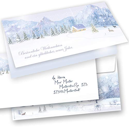 WEISSE WEIHNACHT Weihnachtskarten mit Umschlag Set 15er SET Klappkarten DIN lang Landschaft von tatmotive