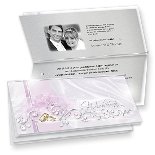 tatmotive Einladung Hochzeit Silber DE LUXE 40 Sets selbst bedruckbar - sehr hochwertige Karten in Silberoptik mit Goldenen Ringen inkl. Einlegeblätter von tatmotive