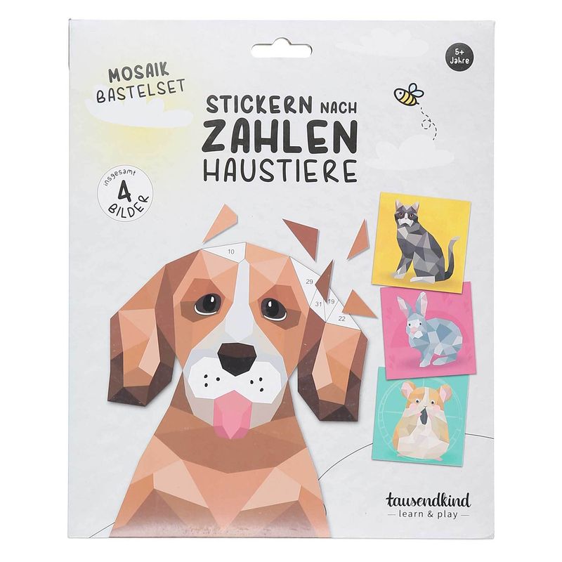 Mosaikbastelset Stickern Nach Zahlen - Haustiere 4-Teilig von tausendkind learn & play