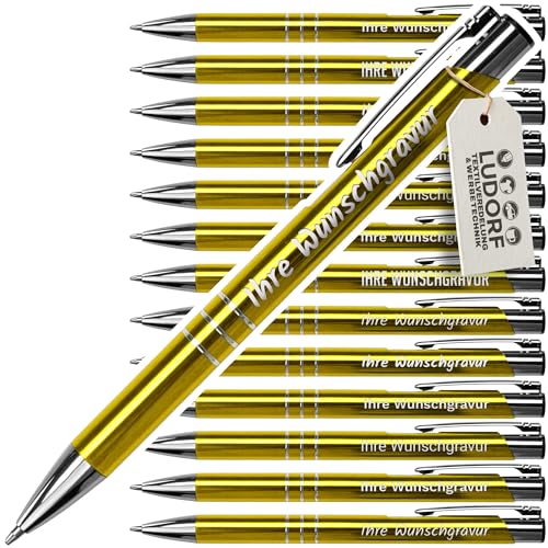 #teamludorf 50x Kugelschreiber mit Gravur - Gelb/Gelbgold eloxiert (Gamma) - Hochwertige Metallkugelschreiber Kugelschreiber Personalisierter Kugelschreiber mehrfarbig Stifte mit Gravur Kulli von #teamludorf
