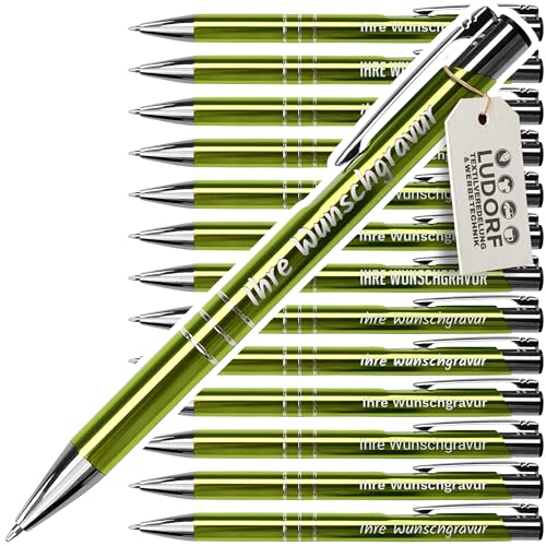 #teamludorf 50x Kugelschreiber mit Gravur - Limegrün eloxiert (Gamma) - Hochwertige Metallkugelschreiber Kugelschreiber Personalisierter Kugelschreiber mehrfarbig Stifte mit Gravur Kulli von #teamludorf