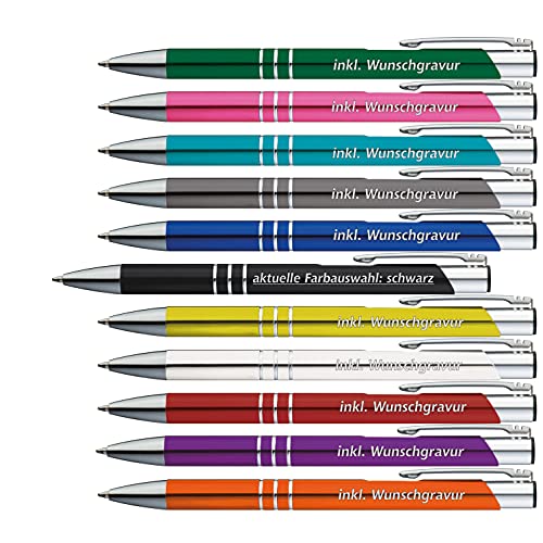 50 x Metallkugelschreiber mit 3 Zierringen inkl. Wunsch-Gravur Farbe | SCHWARZ | wählen Sie aus 20 Schriftarten und 14 verschiedenen Farben Ihren Wunsch-Kugelschreiber von #teamludorf