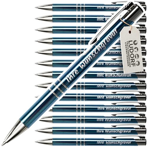 #teamludorf 50x Kugelschreiber mit Gravur - Hochwertige Metallkugelschreiber mit 3 Zierringen - Personalisierter Kugelschreiber mit Gravur - Werbekugelschreiber - Stift mit Gravur - Sky Blau von #teamludorf