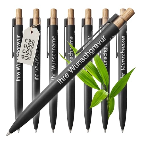 #teamludorf - 10x Aluminium Kugelschreiber mit Lasergravur - Metallclip, Bambusdrücker, blau schreibend - personalisiertes Werbegeschenk, Farbe:Schwarz, Menge:10 Stück #teamludorf - 10x Aluminium Kugelschreiber mit Lasergravur - Metallclip, Bambusdrücker, blau schreibend - personalisiertes Werbegeschenk, Farbe:Schwarz, Menge:10 Stück von #teamludorf