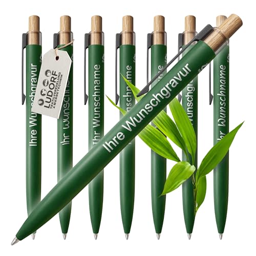 #teamludorf - 25x Aluminium Kugelschreiber mit Lasergravur - Metallclip, Bambusdrücker, blau schreibend - personalisiertes Werbegeschenk, Farbe:Grün, Menge:25 Stück #teamludorf - 25x Aluminium Kugelschreiber mit Lasergravur - Metallclip, Bambusdrücker, blau schreibend - personalisiertes Werbegeschenk, Farbe:Grün, Menge:25 Stück von #teamludorf