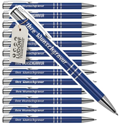 #teamludorf 50x DELTA UNI LACKIERT Metall-Kugelschreiber mit Wunsch-Gravur - Personalisierte Kulis - Stift mit Namen - 16 Farben & 20 Schriftarten - 50 Stück - Blau von #teamludorf