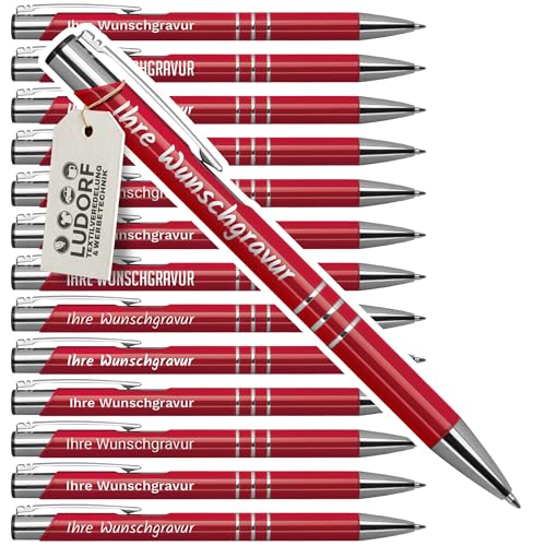 #teamludorf 50x DELTA UNI LACKIERT Metall-Kugelschreiber mit Wunsch-Gravur - Personalisierte Kulis - Stift mit Namen - 16 Farben & 20 Schriftarten - 50 Stück - Rot von #teamludorf