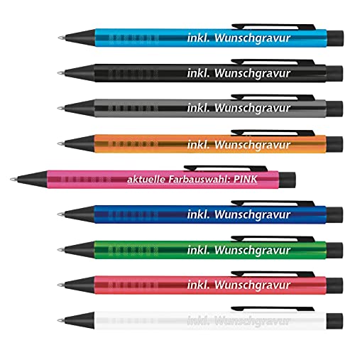 #teamludorf ALPHA Kugelschreiber mit extravaganter Griffzone Express Gravur - Personalisierte Kugelschreiber aus Metall - 9 Farben & 20 Schriftarten Verfügbar (Pink, 10) von #teamludorf