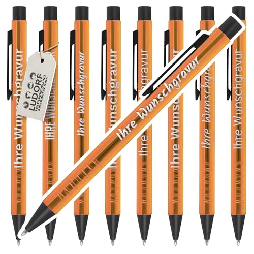 #teamludorf Kugelschreiber Orange - 100 Stk. - Werbe-Kugelschreiber mit individueller Gravur - personalisierter Werbeartikel für Firmen, Veranstaltungen & Geschäftspartner von #teamludorf