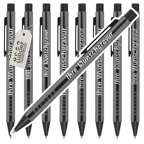#teamludorf Kugelschreiber Grau - 25er Set - personalisierte Gravur - Werbekugelschreiber mit Logo/Text - edles Werbemittel für Unternehmen, Hochzeiten & Mitarbeiter - Gravur-Kuli grau von #teamludorf