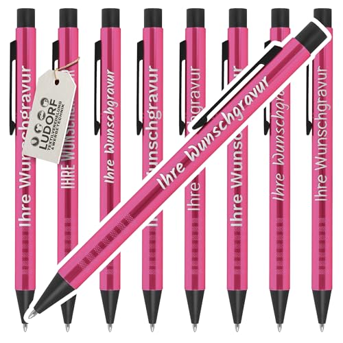 #teamludorf Kugelschreiber Pink - 50 Stück - personalisierte Kugelschreiber mit Wunschgravur - ideales Werbemittel für Firmen, Messen & Kunden - edler Metall-Kuli mit Gravur & blauer Mine von #teamludorf