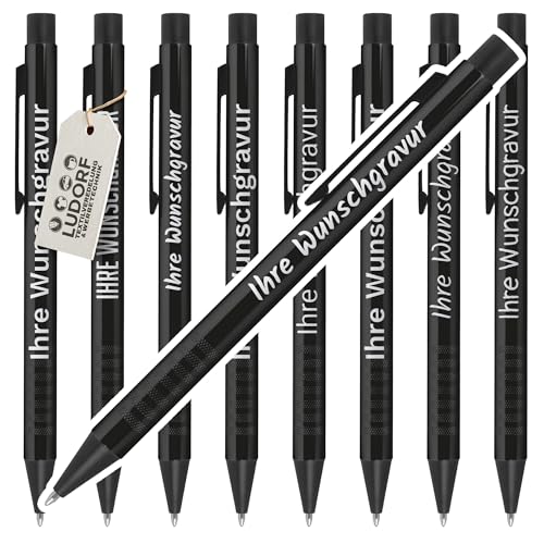#teamludorf Kugelschreiber Schwarz - 50 Stück - personalisierte Kugelschreiber mit Lasergravur - edles Werbeartikel-Set für Firmen, Messen & Kunden - hochwertiger Metall-Kuli mit Gravur von #teamludorf