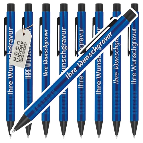 #teamludorf Kugelschreiber Blau - 25er Set - personalisierte Gravur - Werbekugelschreiber mit Logo/Text - edles Werbemittel für Unternehmen, Hochzeiten & Mitarbeiter - Gravur-Kuli blau von #teamludorf