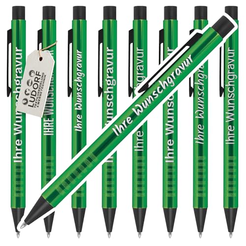 #teamludorf Kugelschreiber Grün - 10 Stk. - personalisierbar mit Lasergravur - Werbeartikel für Firmen, Events & Kunden - edler Metall-Kugelschreiber mit Gravur - Geschenk mit blauer Mine von #teamludorf