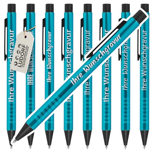 #teamludorf Kugelschreiber Türkis - 100 Stk. - individuell gravierte Werbekugelschreiber - personalisierte Werbeartikel für Firmen, Veranstaltungen & Geschäftspartner - edles Design von #teamludorf